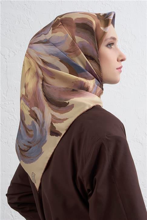 Armine Soyut Desenli Saf İpek Twill Eşarp 9423D 57