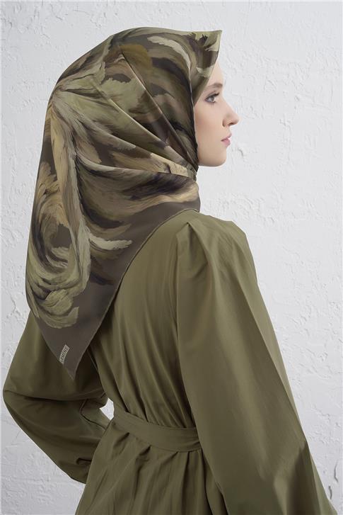 Armine Soyut Desenli Saf İpek Twill Eşarp 9423D 86
