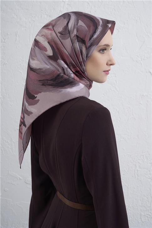 Armine Soyut Desenli Saf İpek Twill Eşarp 9423D 87