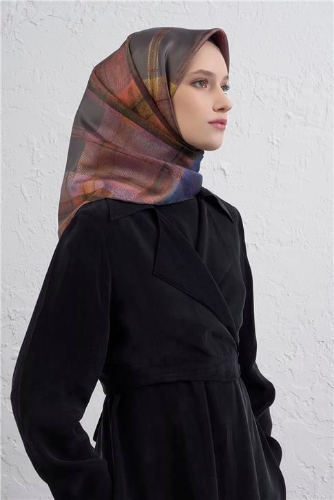 Armine Geometrik Desenli Saf İpek Twill Eşarp 9424D 06