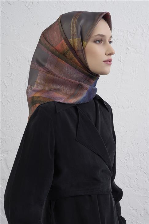 Armine Geometrik Desenli Saf İpek Twill Eşarp 9424D 06