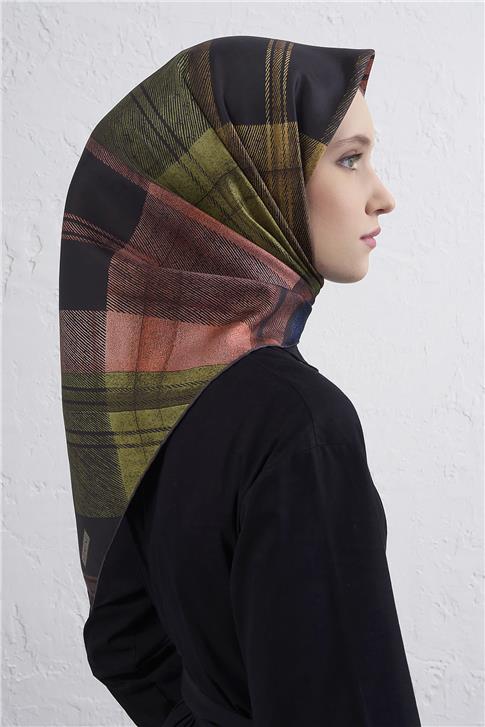 Armine Geometrik Desenli Saf İpek Twill Eşarp 9424D 80 