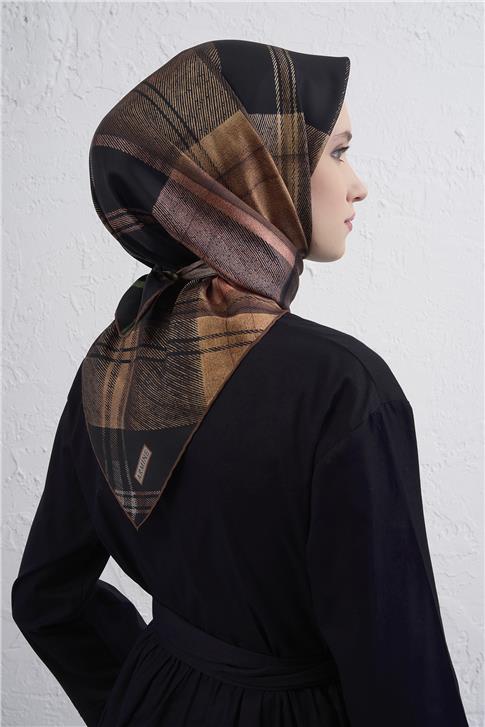 Armine Geometrik Desenli Saf İpek Twill Eşarp 9424D 83 