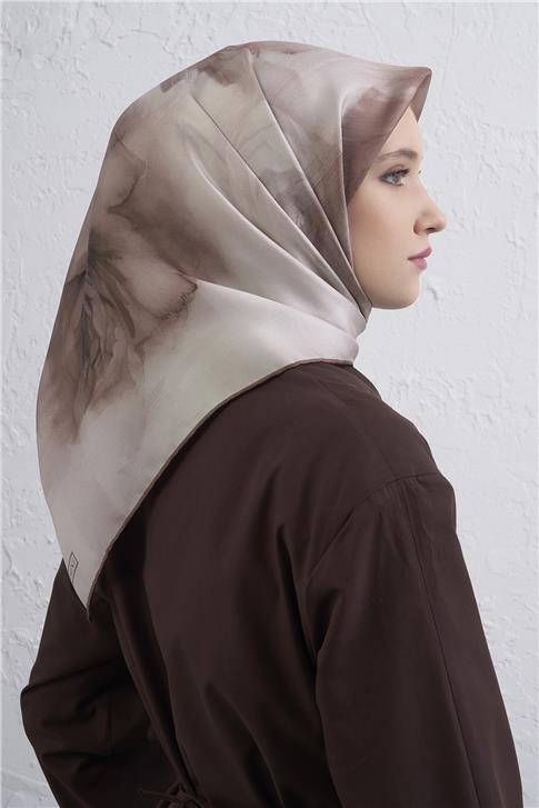 Armine Çiçek Desenli Saf İpek Twill Eşarp 9426D 82