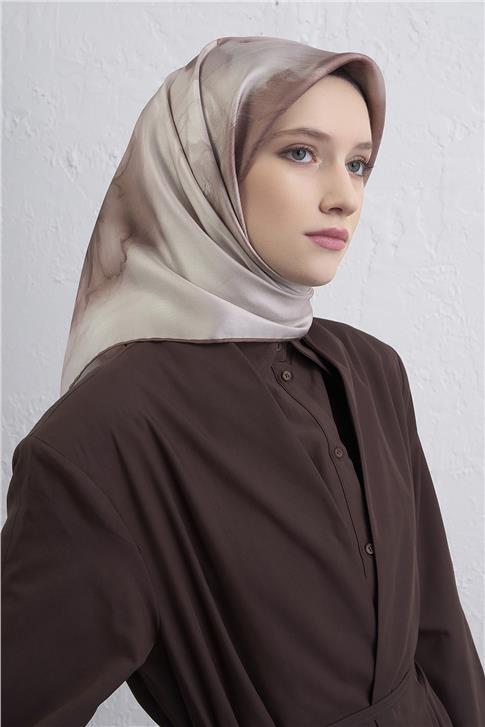 Armine Çiçek Desenli Saf İpek Twill Eşarp 9426D 82