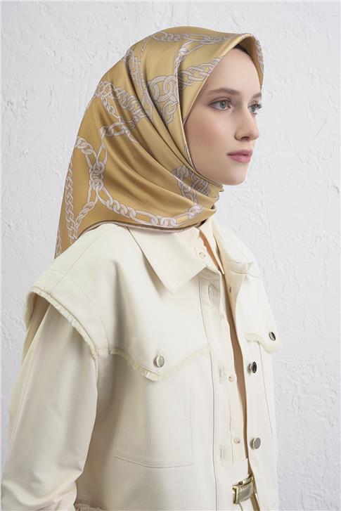 Armine Geometrik Desenli Saf İpek Twill Eşarp 9427D 33