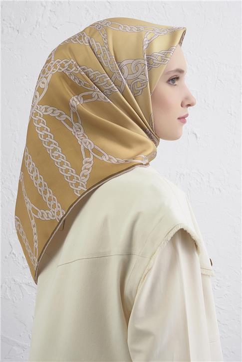 Armine Geometrik Desenli Saf İpek Twill Eşarp 9427D 33