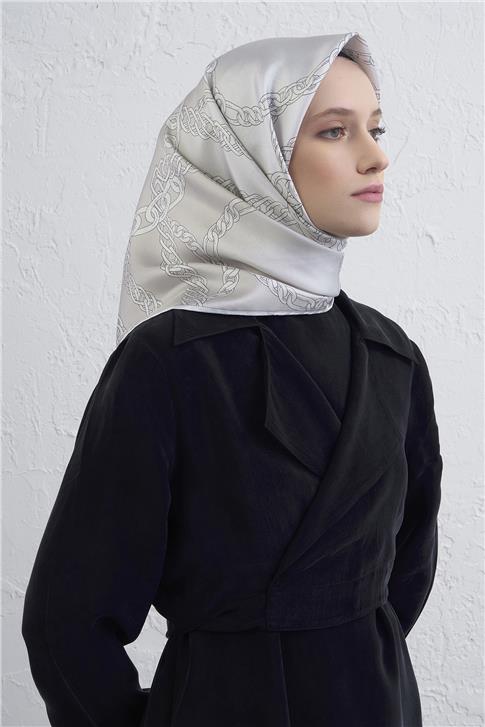 Armine Geometrik Desenli Saf İpek Twill Eşarp 9427D 80
