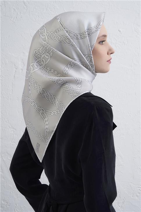 Armine Geometrik Desenli Saf İpek Twill Eşarp 9427D 80