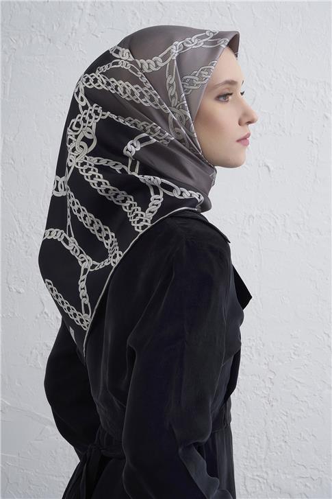 Armine Geometrik Desenli Saf İpek Twill Eşarp 9427D 82