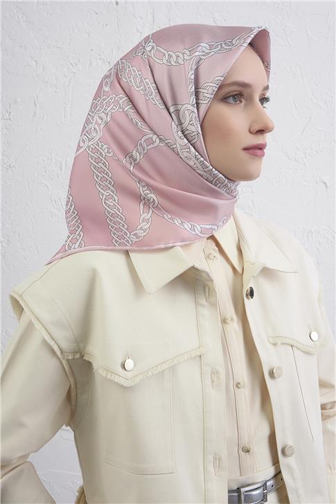 Armine Geometrik Desenli Saf İpek Twill Eşarp 9427D 86