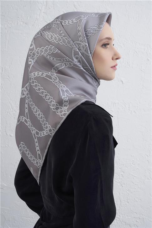 Armine Geometrik Desenli Saf İpek Twill Eşarp 9427D 88
