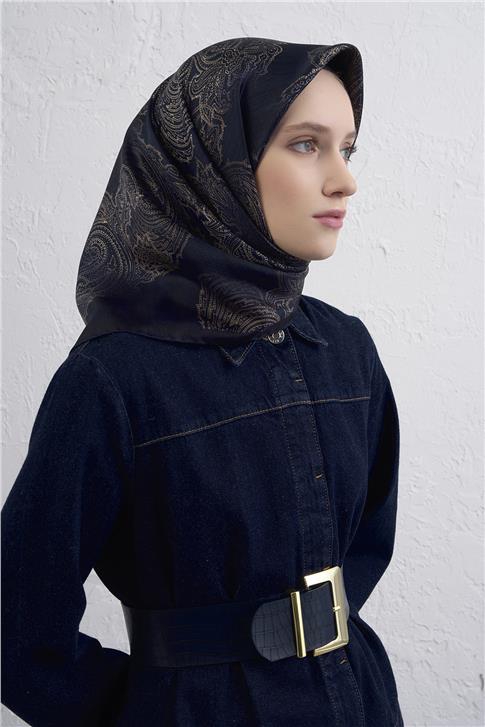 Armine Klasik Desenli Saf İpek Twill Eşarp 9428D 05