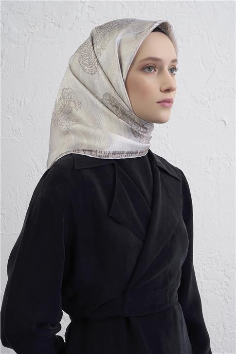 Armine Klasik Desenli Saf İpek Twill Eşarp 9428D 35