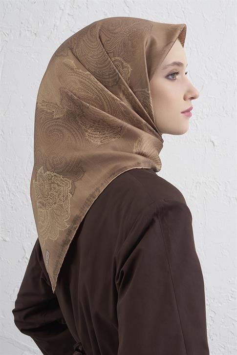 Armine Klasik Desenli Saf İpek Twill Eşarp 9428D 38