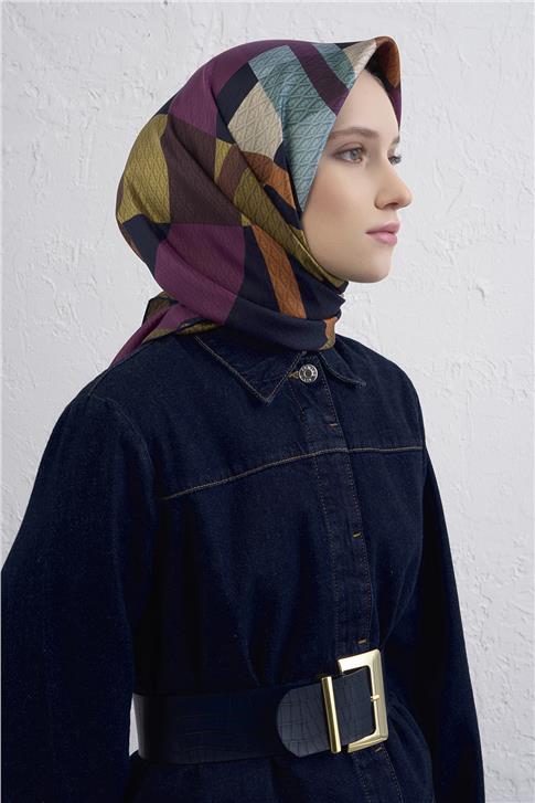 Armine Monogram Desenli Saf İpek Twill Eşarp 9429D 80