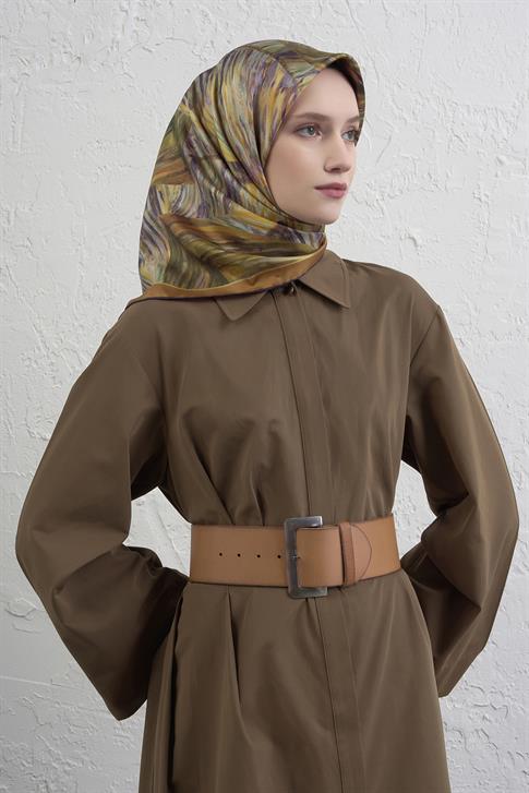 Armine Klasik Desenli Saf İpek Twill Eşarp 9430D 01 