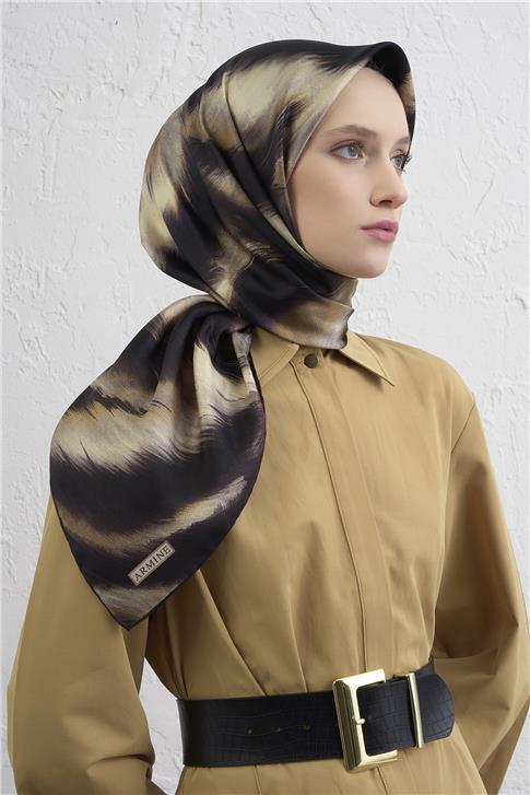 Armine Leopar Desenli Saf İpek Twill Eşarp 9432D 02