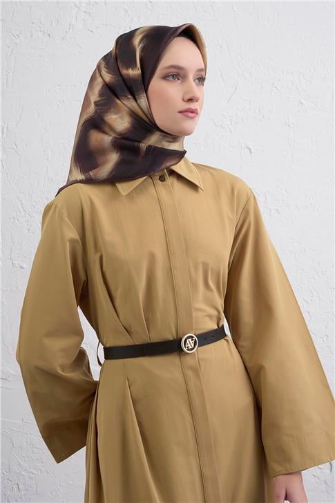 Armine Leopar Desenli Saf İpek Twill Eşarp 9432D 35