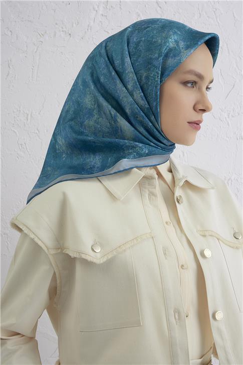 Armine Soyut Desenli Saf İpek Twill Eşarp 9433D 34