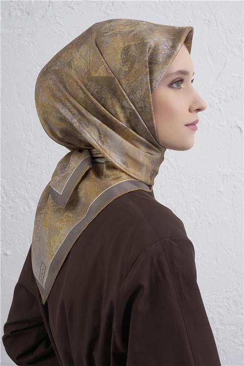 Armine Soyut Desenli Saf İpek Twill Eşarp 9433D 35