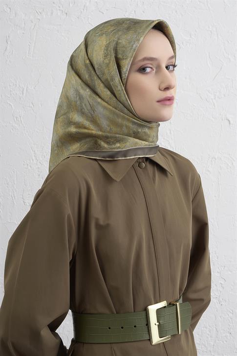 Armine Soyut Desenli Saf İpek Twill Eşarp 9433D 36