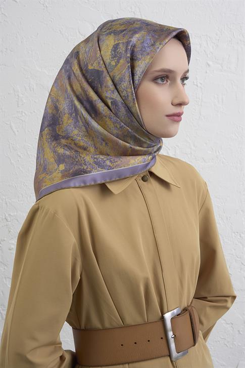 Armine Soyut Desenli Saf İpek Twill Eşarp 9433D 51