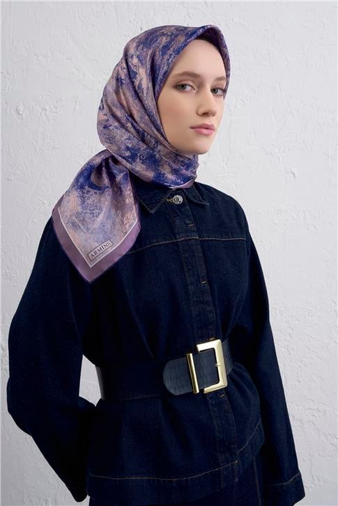 Armine Soyut Desenli Saf İpek Twill Eşarp 9433D 37