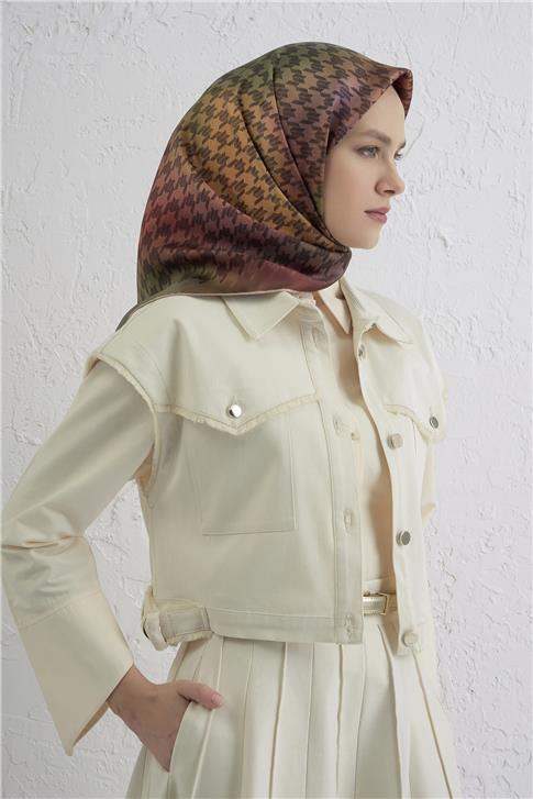 Armine Klasik Desenli Saf İpek Twill Eşarp 9434D 38