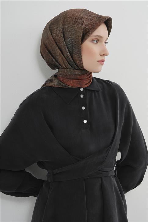 Armine Klasik Desenli Saf İpek Twill Eşarp 9437D 12
