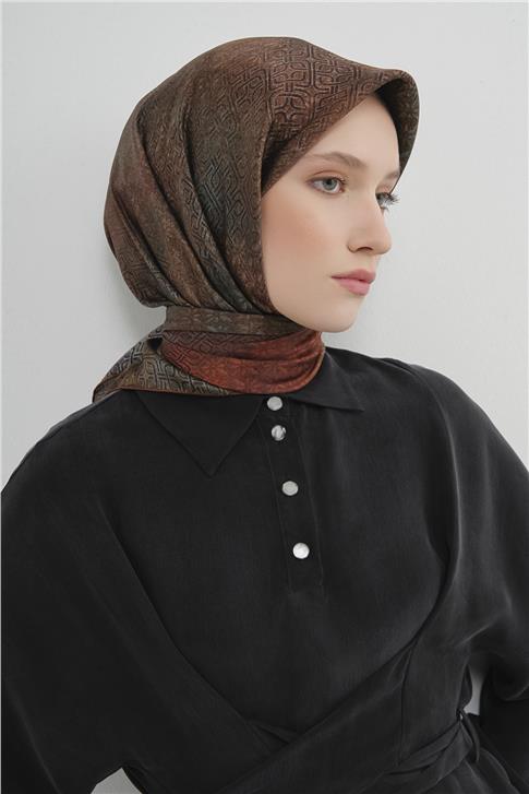 Armine Klasik Desenli Saf İpek Twill Eşarp 9437D 12