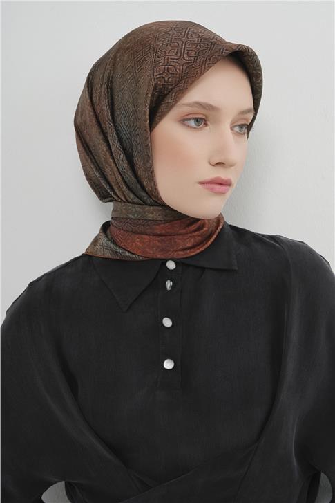 Armine Klasik Desenli Saf İpek Twill Eşarp 9437D 12