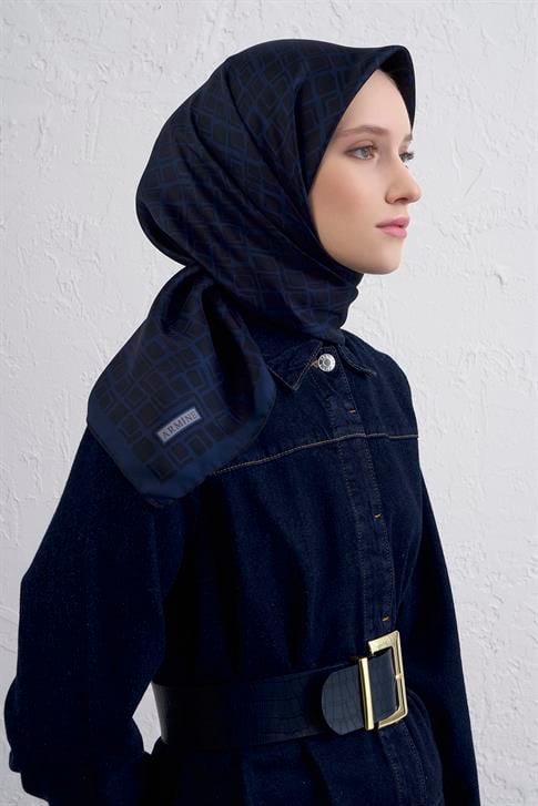 Armine Geometrik Desenli Saf İpek Twill Eşarp 9438D 50