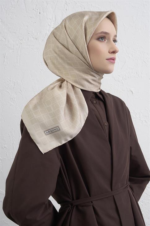 Armine Geometrik Desenli Saf İpek Twill Eşarp 9438D 53