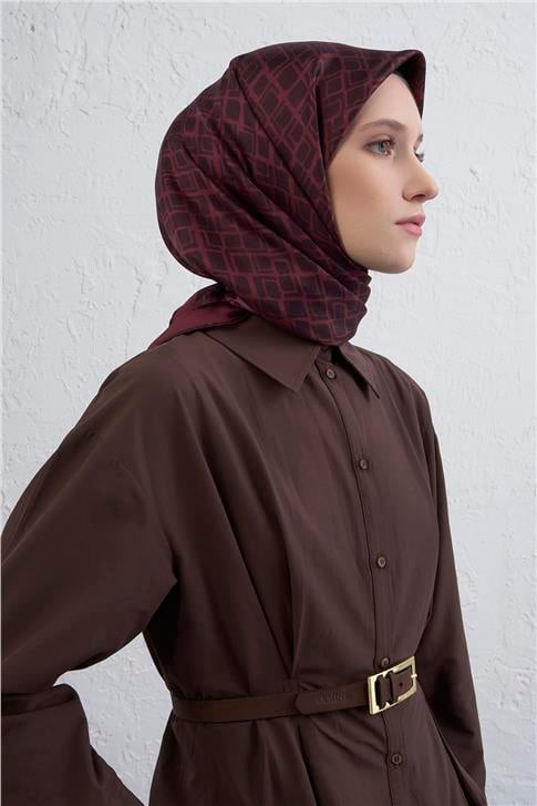 Armine Geometrik Desenli Saf İpek Twill Eşarp 9438D 54