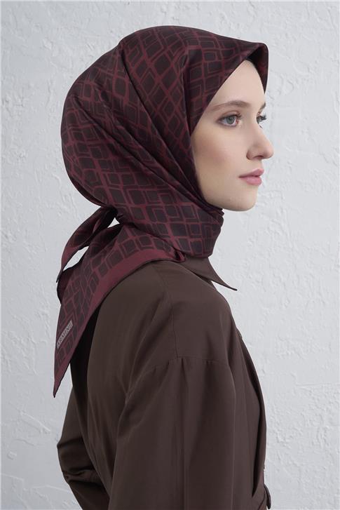 Armine Geometrik Desenli Saf İpek Twill Eşarp 9438D 54