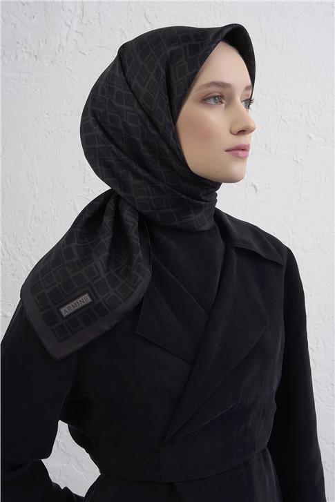Armine Geometrik Desenli Saf İpek Twill Eşarp 9438D 56