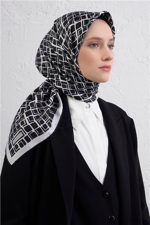 Armine Geometrik Desenli Saf İpek Twill Eşarp 9438D 59