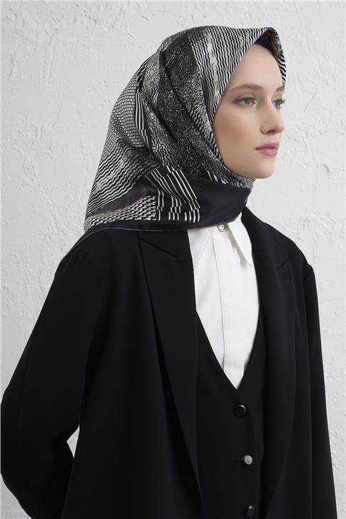 Armine Klasik Desenli Saf İpek Twill Eşarp 9439D 01