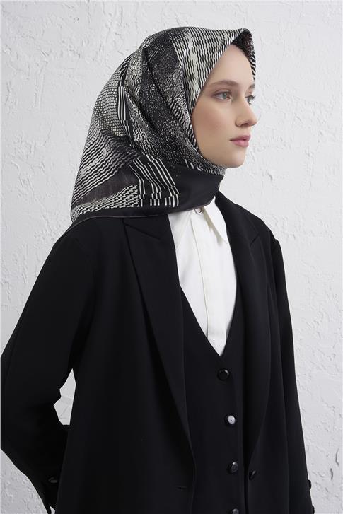 Armine Klasik Desenli Saf İpek Twill Eşarp 9439D 01