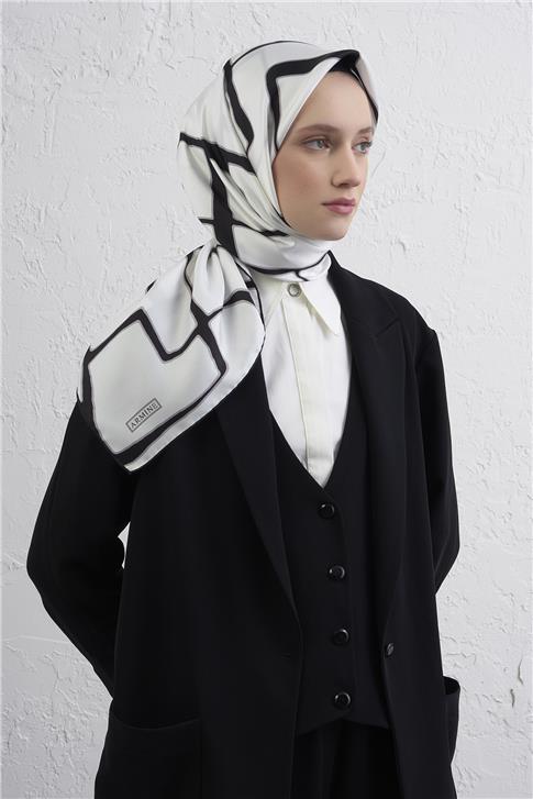 Armine Geometrik Desenli Saf İpek Twill Eşarp 9441D 01