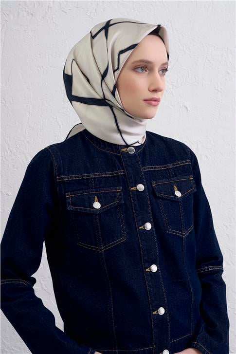 Armine Geometrik Desenli Saf İpek Twill Eşarp 9441D 02