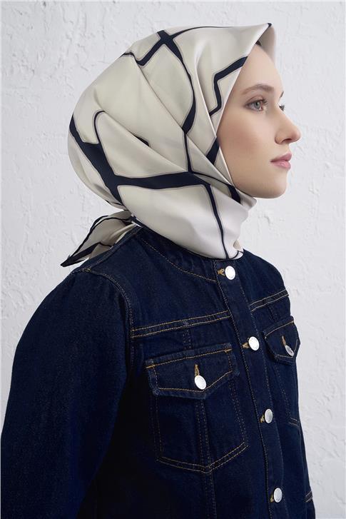Armine Geometrik Desenli Saf İpek Twill Eşarp 9441D 02