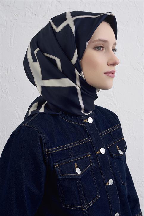 Armine Geometrik Desenli Saf İpek Twill Eşarp 9441D 03