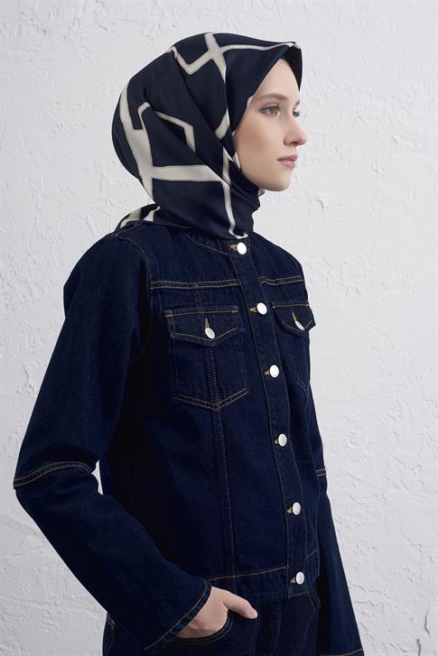 Armine Geometrik Desenli Saf İpek Twill Eşarp 9441D 03