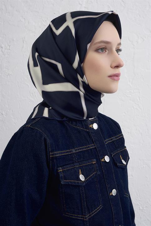 Armine Geometrik Desenli Saf İpek Twill Eşarp 9441D 03