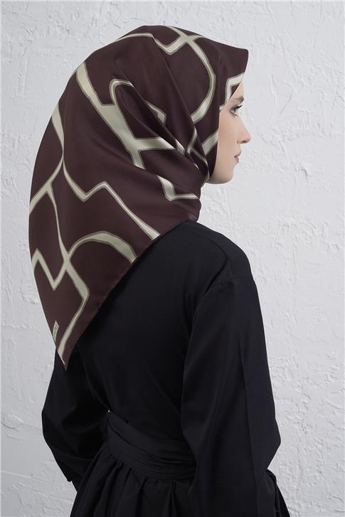 Armine Geometrik Desenli Saf İpek Twill Eşarp 9441D 04