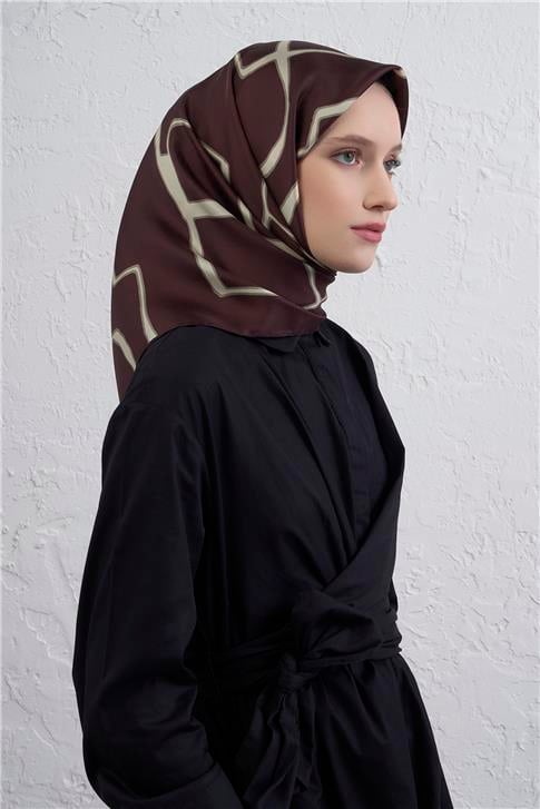 Armine Geometrik Desenli Saf İpek Twill Eşarp 9441D 04