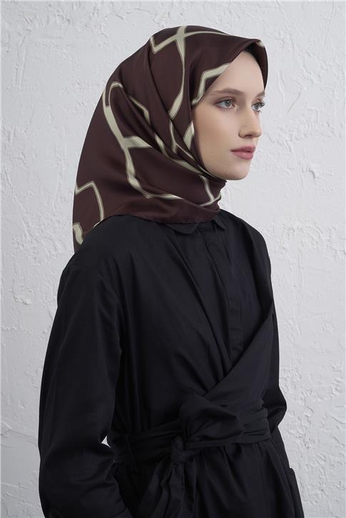 Armine Geometrik Desenli Saf İpek Twill Eşarp 9441D 04