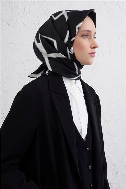 Armine Geometrik Desenli Saf İpek Twill Eşarp 9441D 05